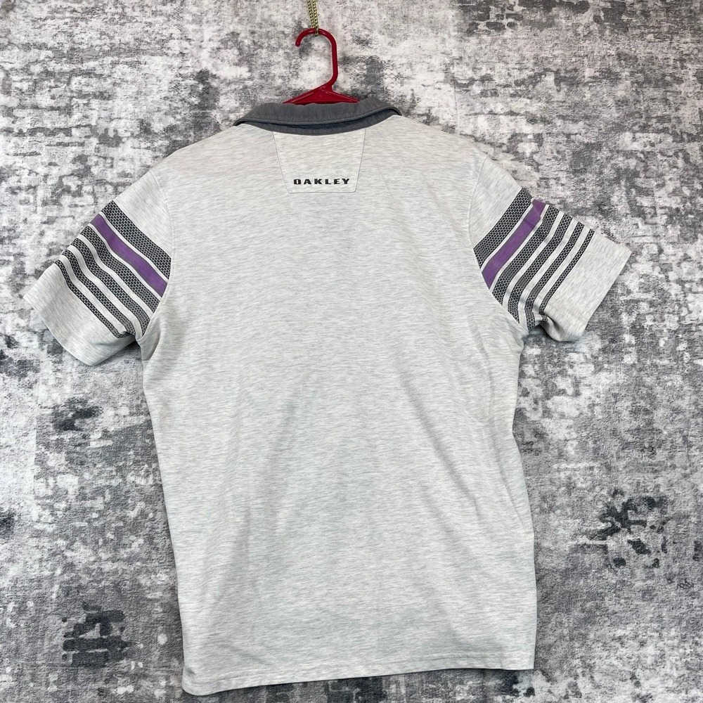 Vtg Oakley Men L Polo Shirt Gray Purple Stripe Golf Preppy Athletic Athleisure - Picture 2 of 7